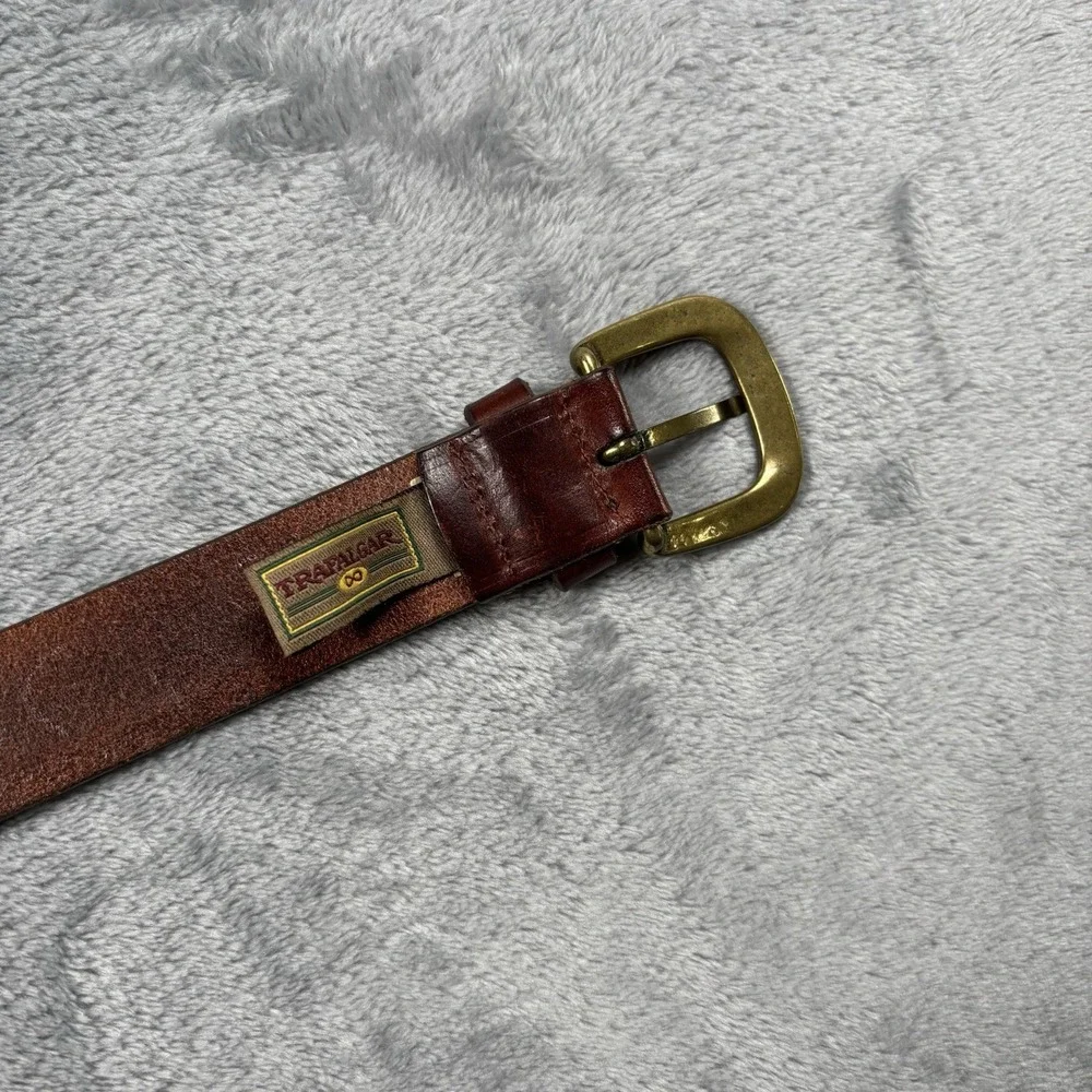Vintage Trafalgar Men's Brown Leather Belt Size 36 Brass Buckle Golf 18 Hole